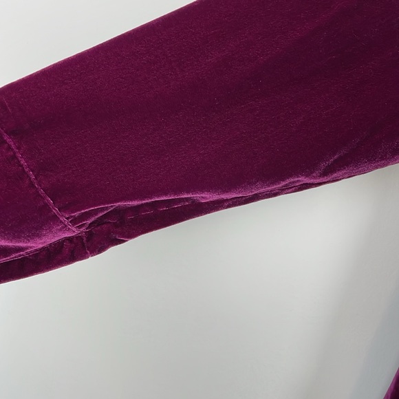 Denim & Co Velvet Long Sleeve Button Down Womens L Wine Color Stretch Blouse - Picture 4 of 8